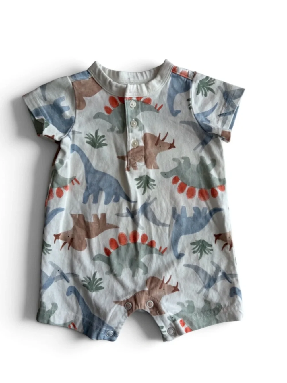 Carter's Baby Boy Dinosaur Snap-Up Romper Shorts Size 3 Months White 100% Cotton